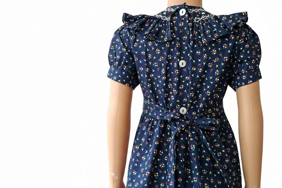 Robe à double smocks bleu marine
