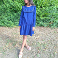 En PRE-COMMANDE. Robe bleu marine avec plastron smocké – 4 à 16 ans