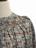 Chemisier femme fleuri à smocks faits main. Taille M