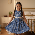 Robe smockée floral bleu marine et blanc – Col claudine – 1 à 10 ans