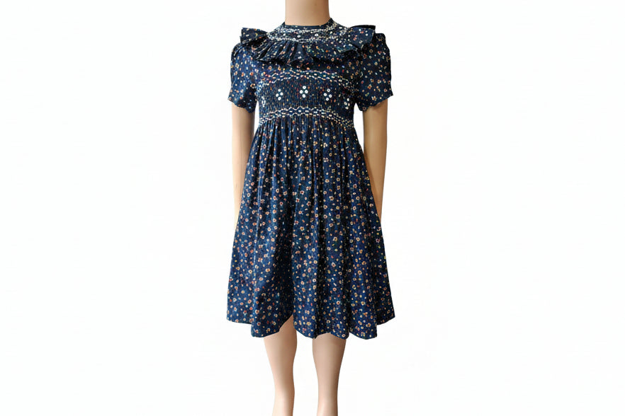 Robe à double smocks bleu marine