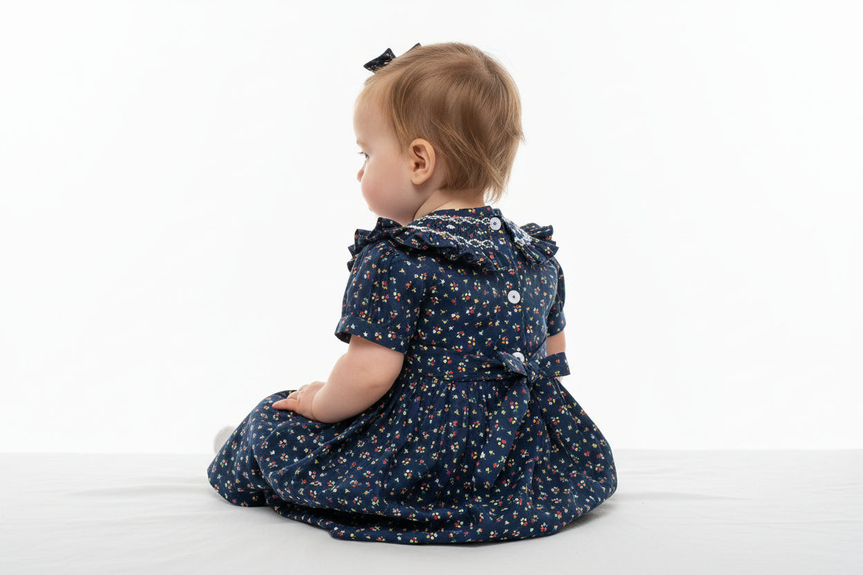 Robe à double smocks bleu marine