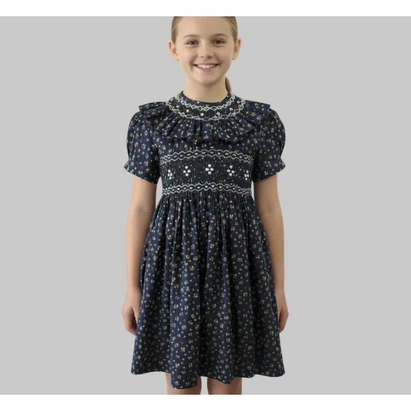Robe à double smocks bleu marine