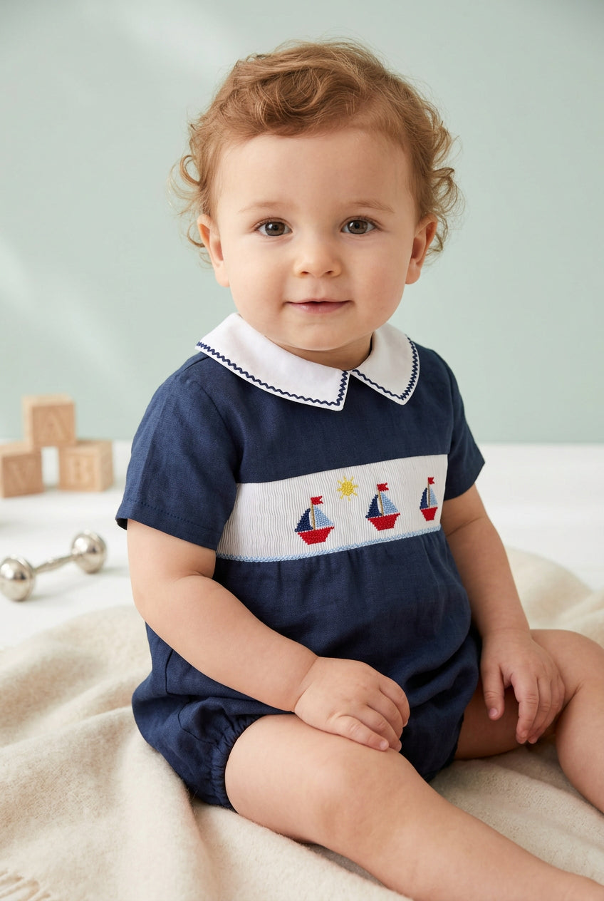 Barboteuse garçon Petit Matelot,  Bleu marine et voiliers