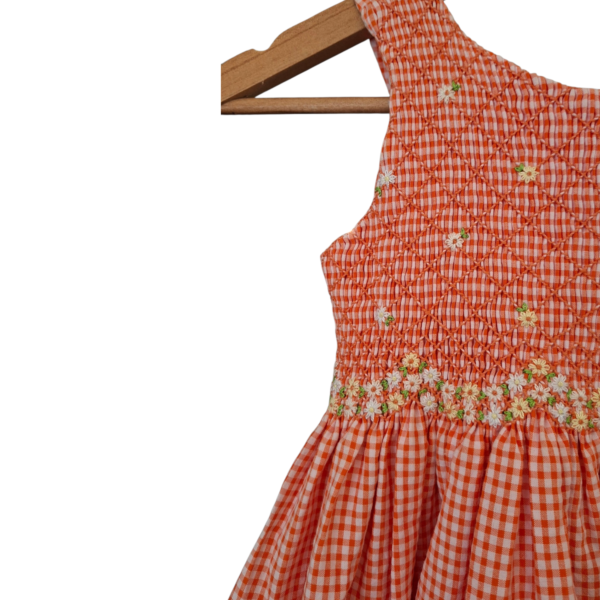 Robe à smocks petits carreaux orange.