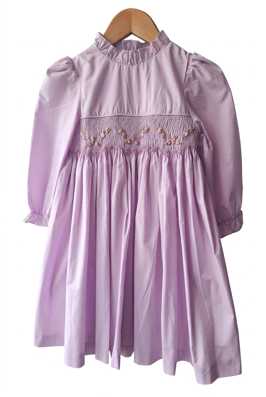 Robe fille lilas à smocks fleuris