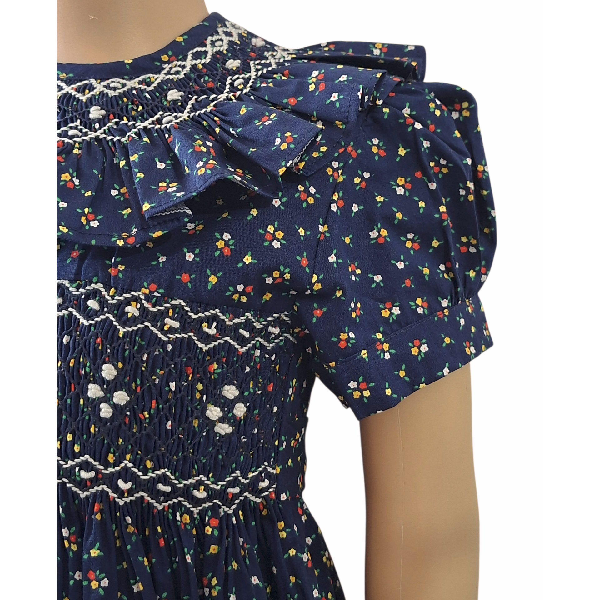 Robe à double smocks bleu marine