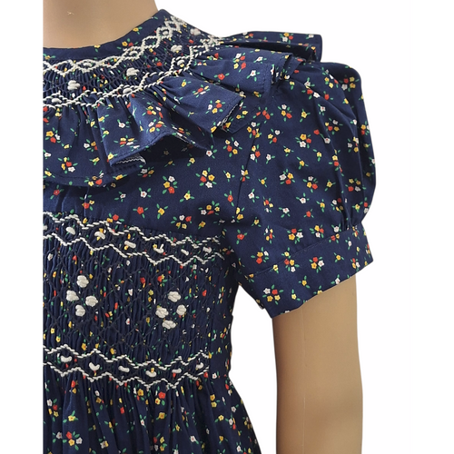 Robe à double smocks bleu marine