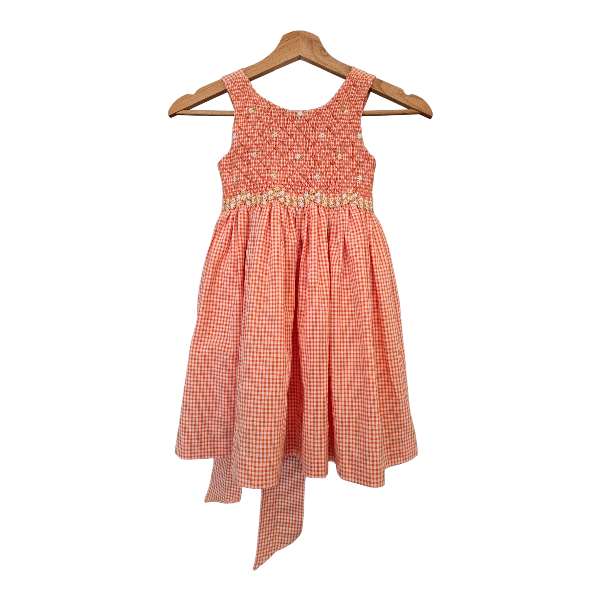 Robe à smocks petits carreaux orange.